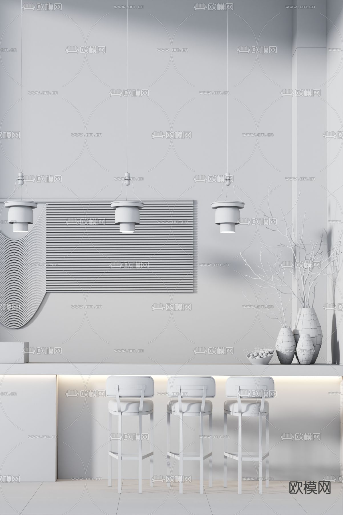 布鲁盟设计 现代前台接待台3d模型下载（渲染图2）