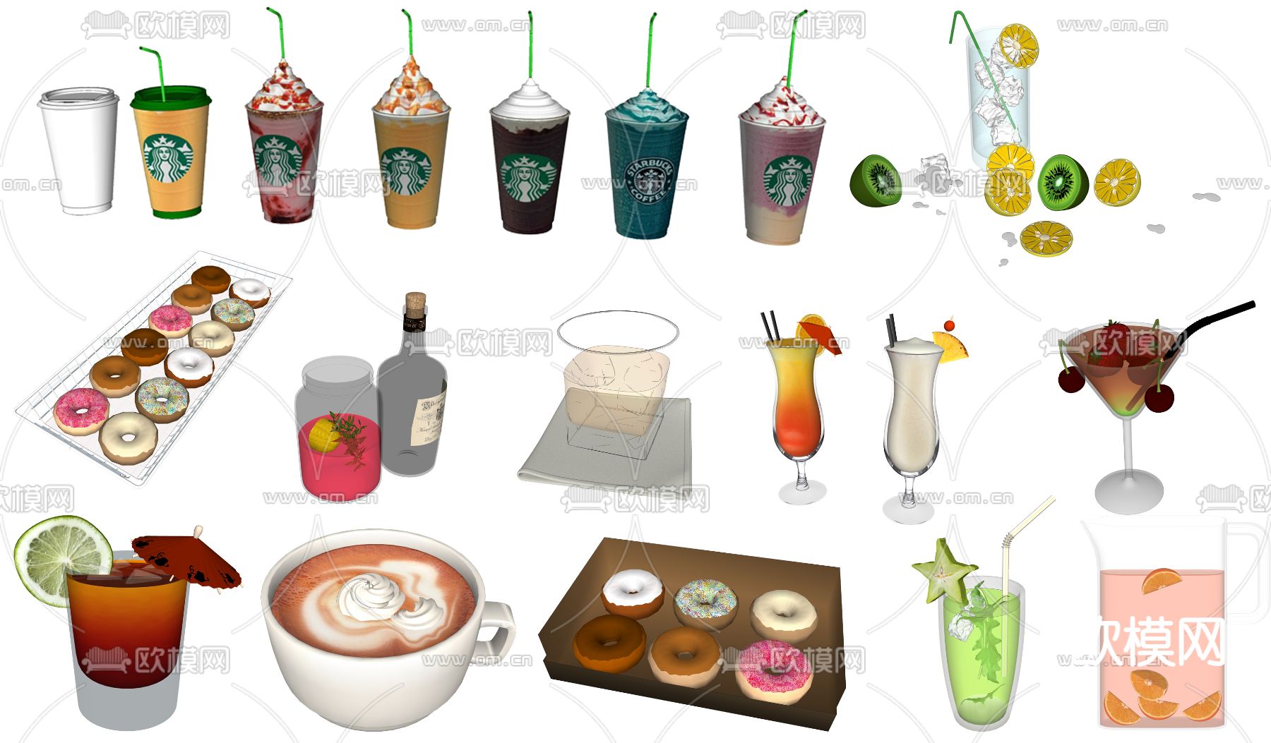 现代食物甜甜圈饮料su模型下载