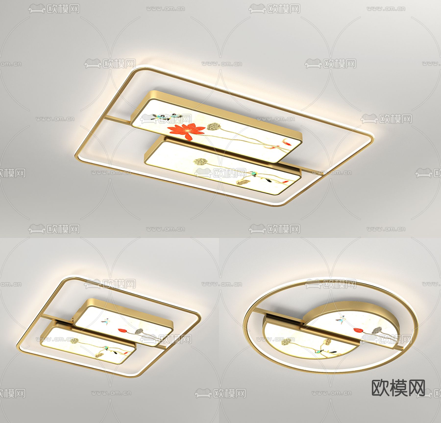 新中式金属吸顶灯3d模型