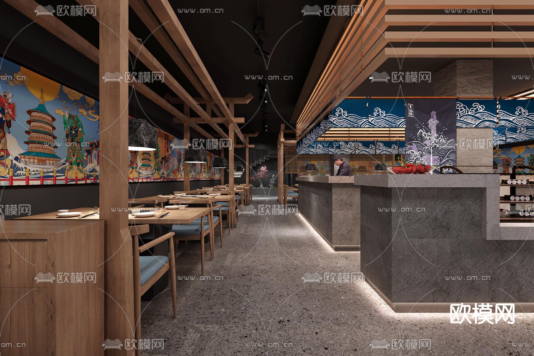 韩式自助烤肉店3d模型