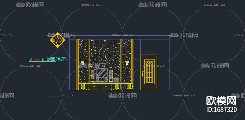 复式客厅cad施工图下载（渲染图2）