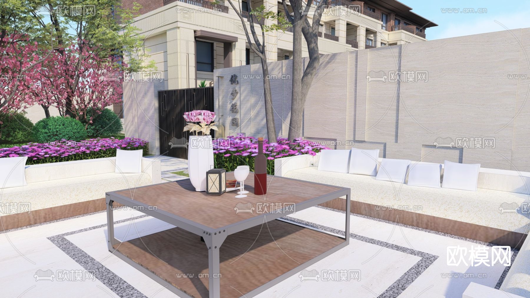 新中式售楼处外观su模型下载（渲染图4）