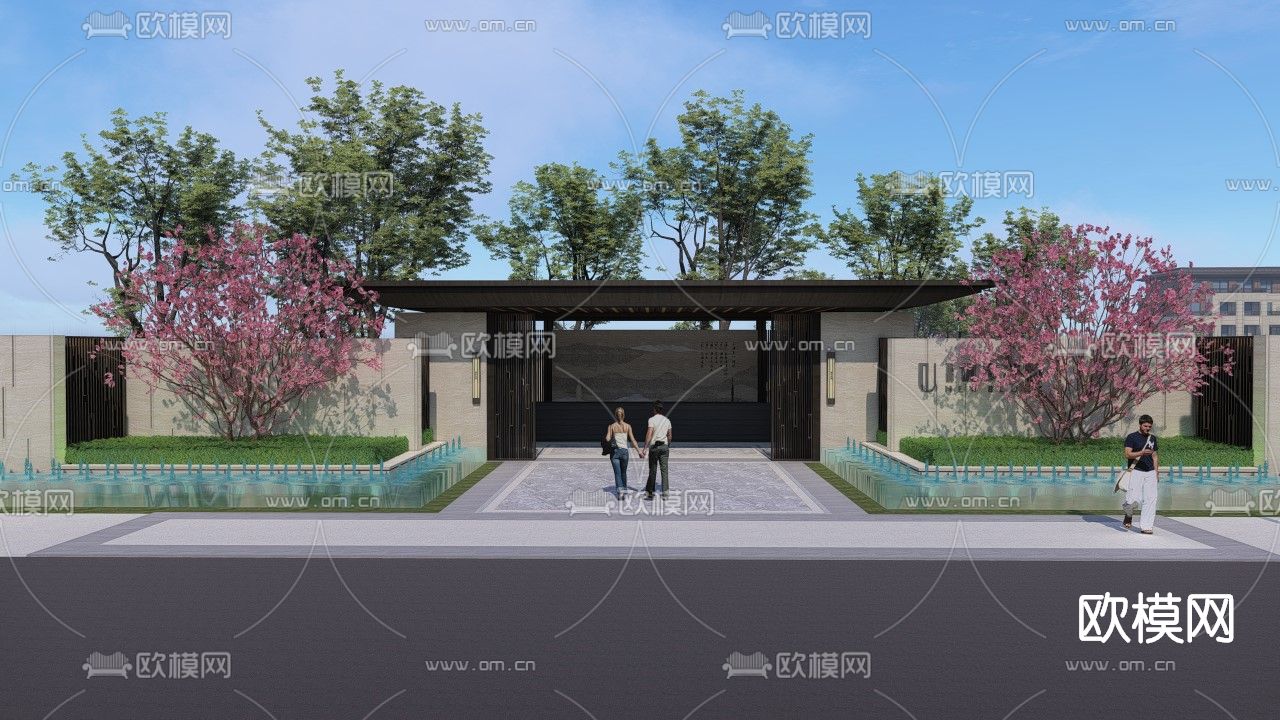 新中式售楼处外观su模型下载（渲染图3）