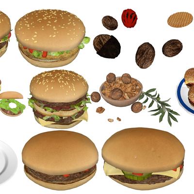  现代食物汉堡核桃华夫饼su模型 