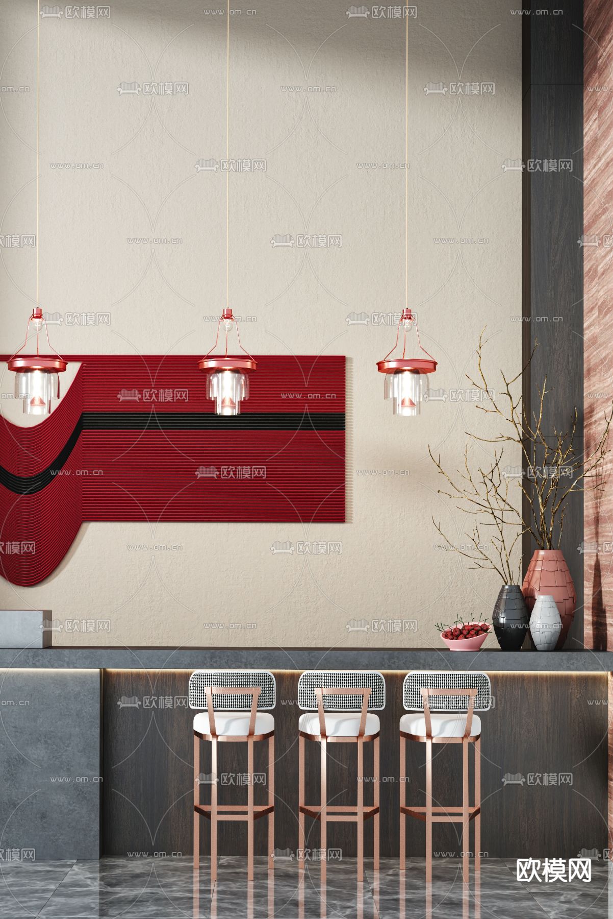 布鲁盟设计 现代前台接待台3d模型下载（渲染图1）