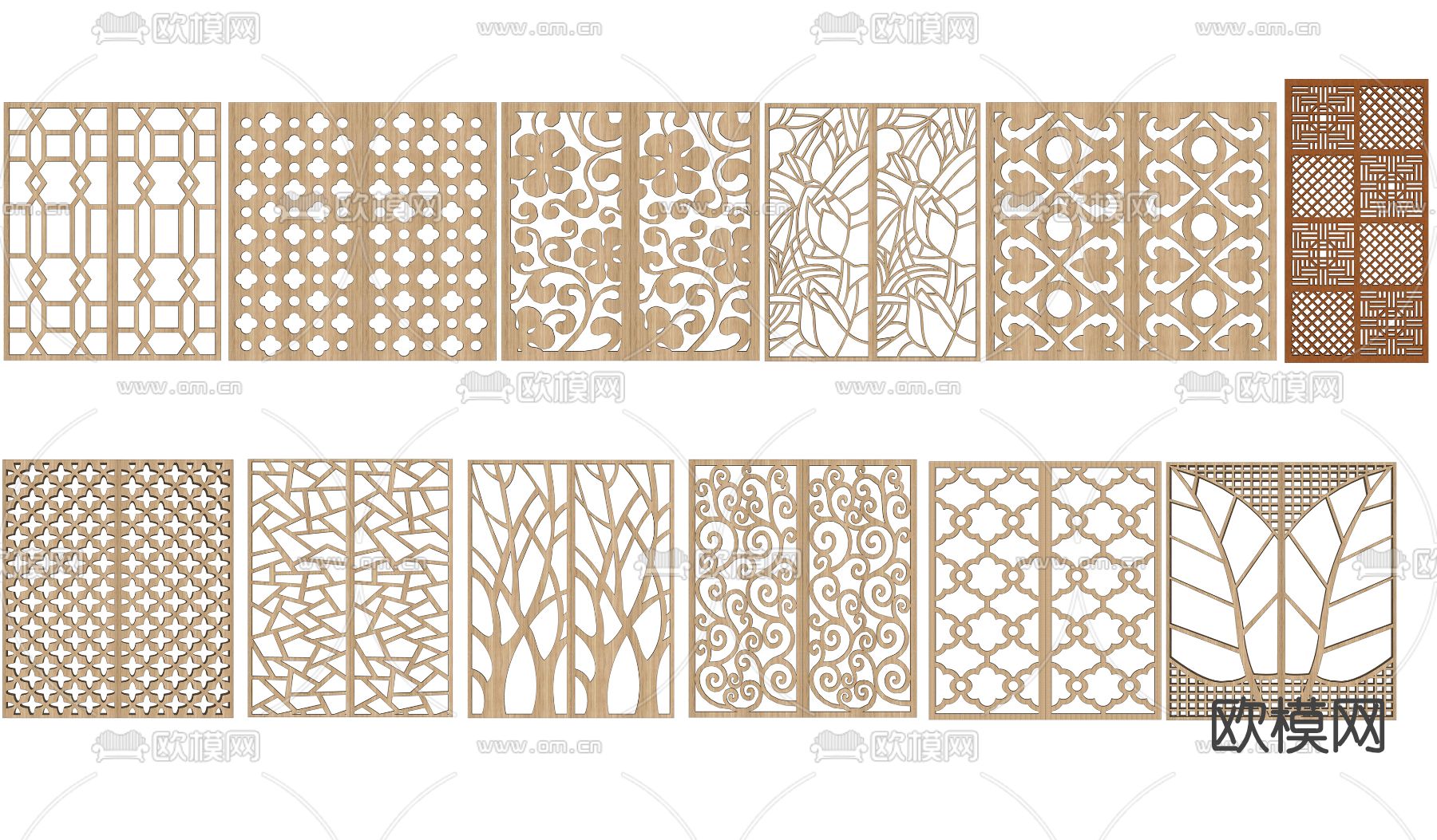 现代镂空屏风隔断su模型下载