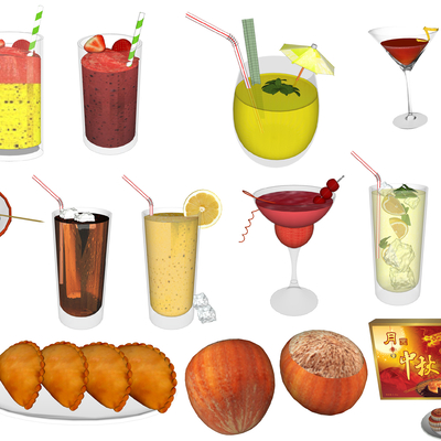  现代食物饮料油角月饼榛子su模型 