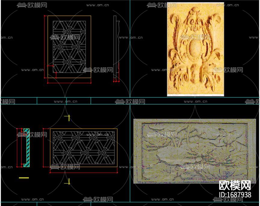 石膏浮雕cad大样图下载（渲染图4）