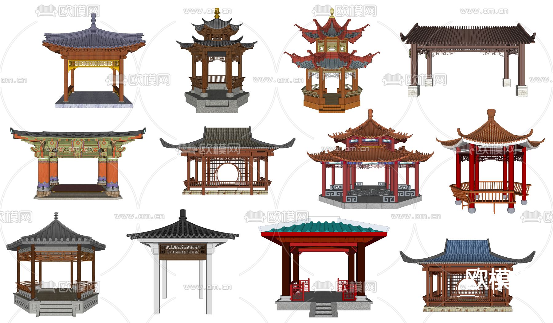 中式古建景观亭凉亭su模型下载