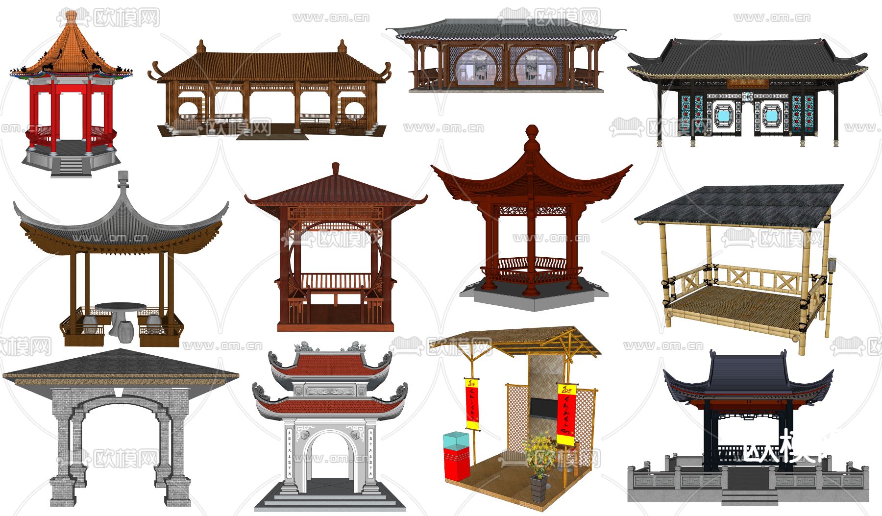 中式古建景观亭凉亭su模型下载