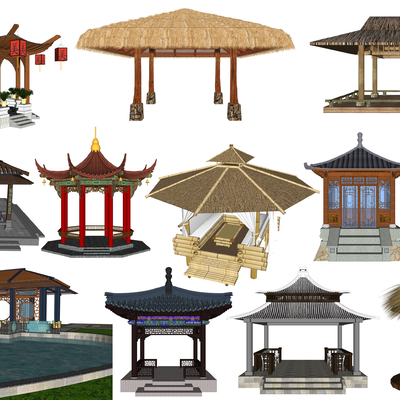  新中式景观亭凉亭su模型 