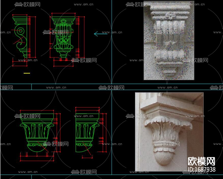 石膏浮雕cad大样图下载（渲染图2）