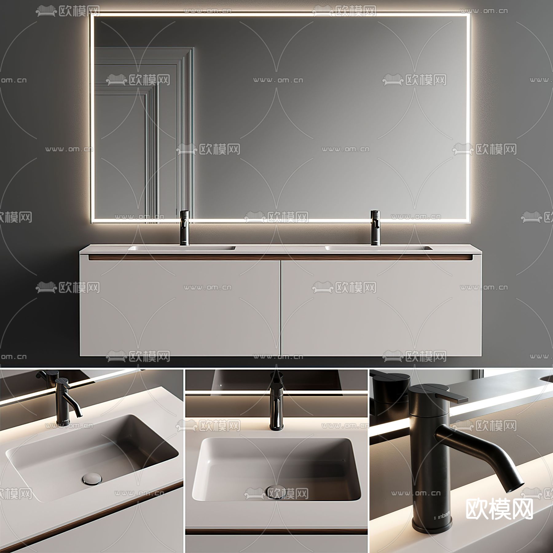 现代双盆洗手台3d模型