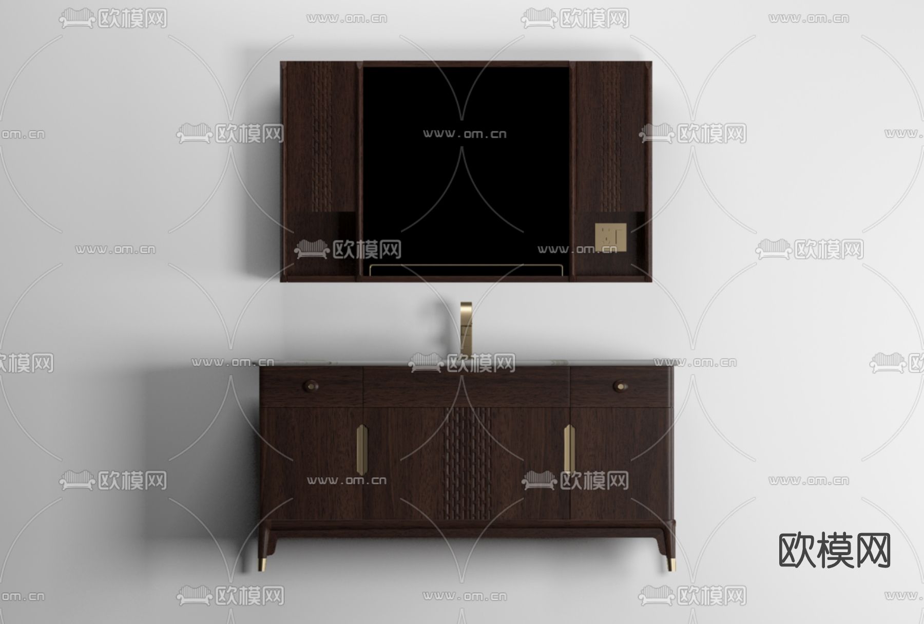 新中式洗手台浴室柜免费3d模型下载