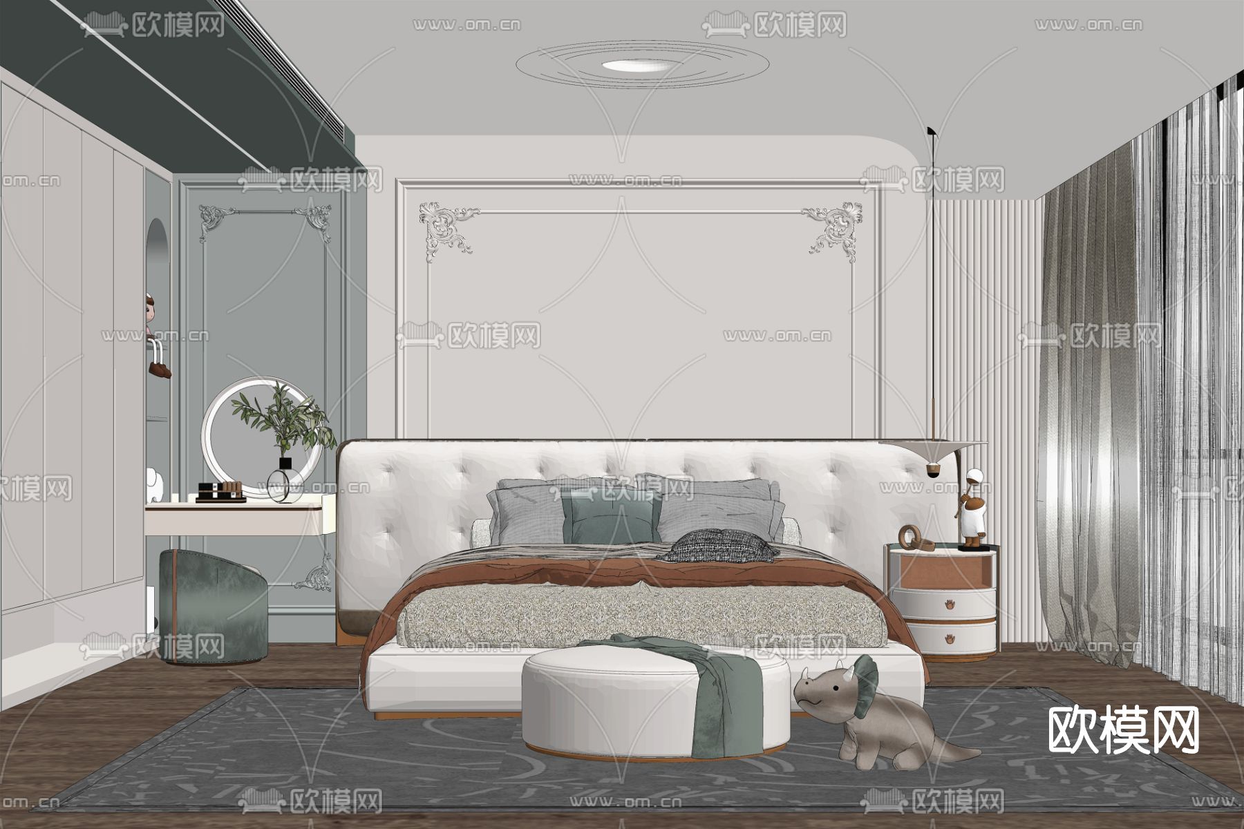 北欧卧室主人房su模型下载（渲染图2）