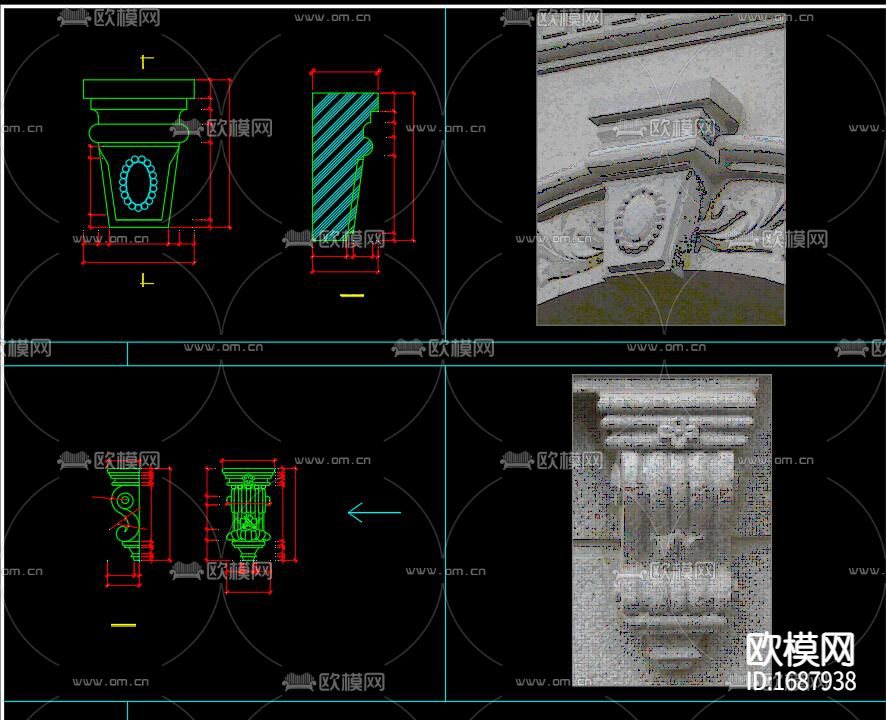 石膏浮雕cad大样图下载（渲染图3）
