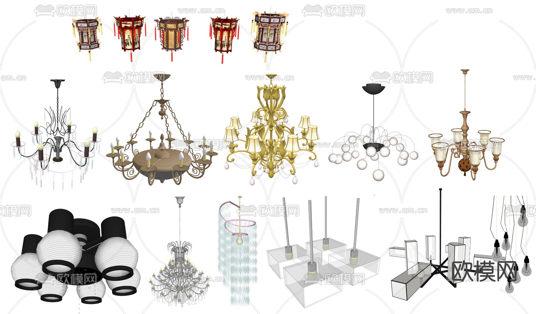 现代轻奢吊灯su模型下载