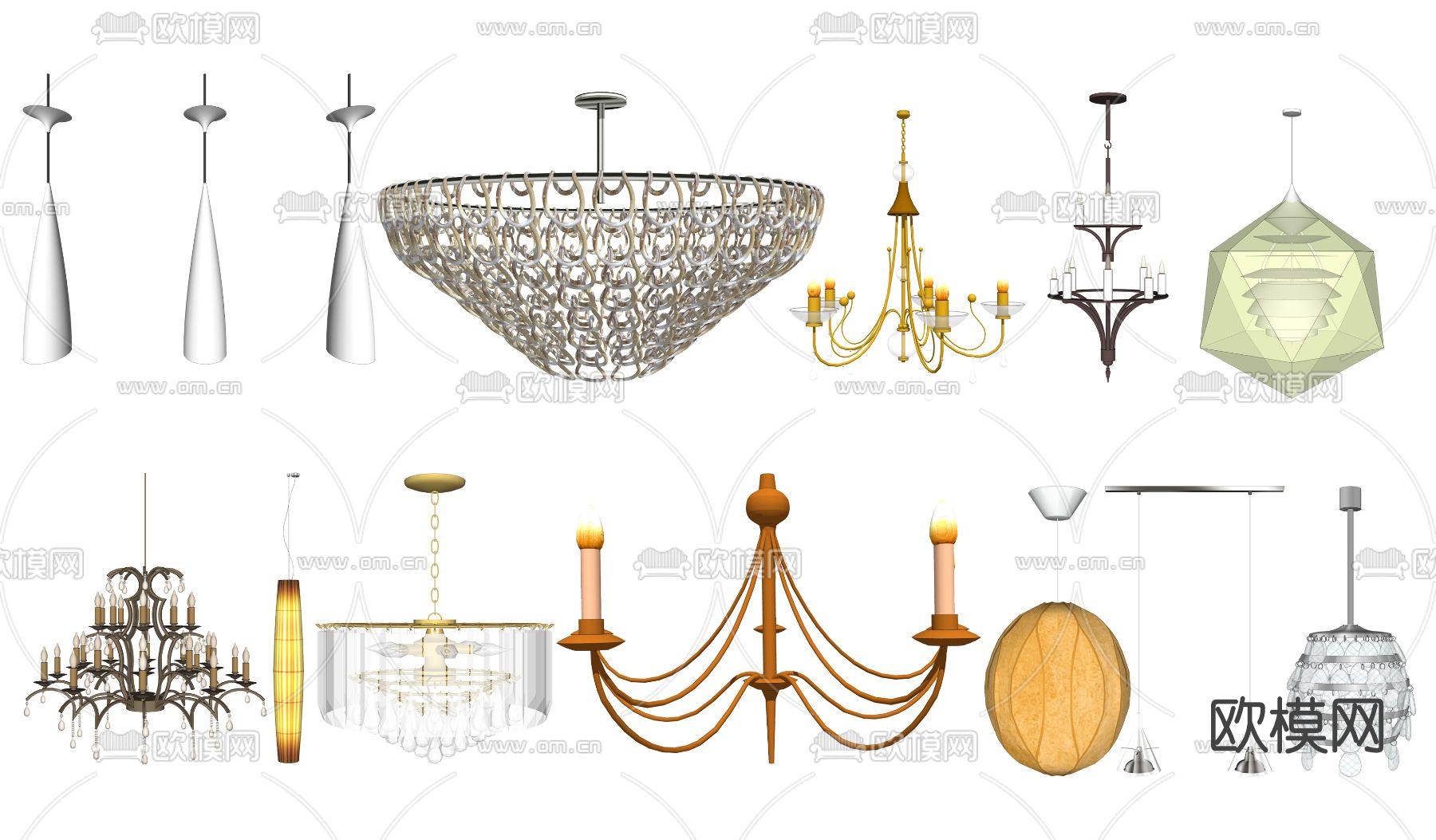 简欧金属吊灯su模型下载