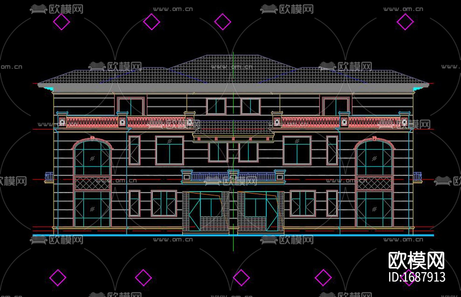 欧式别墅cad建筑图下载（渲染图7）