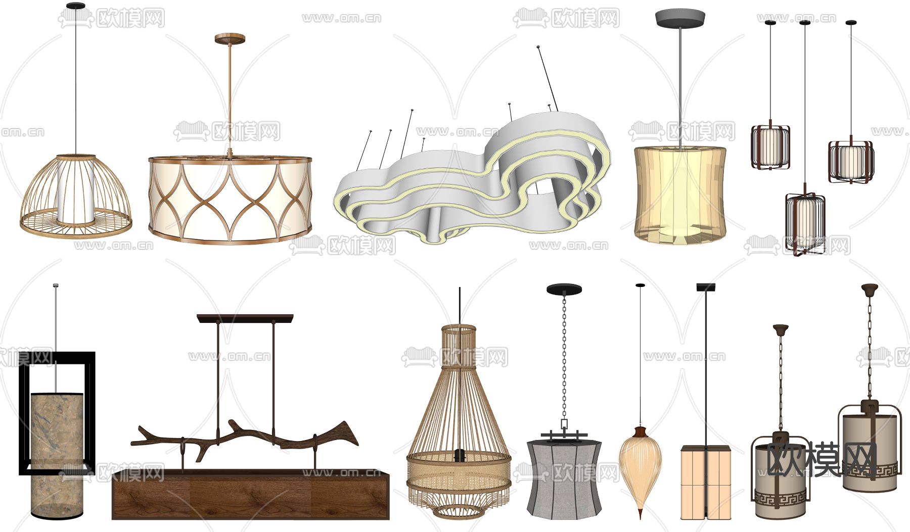 新中式吊灯su模型下载