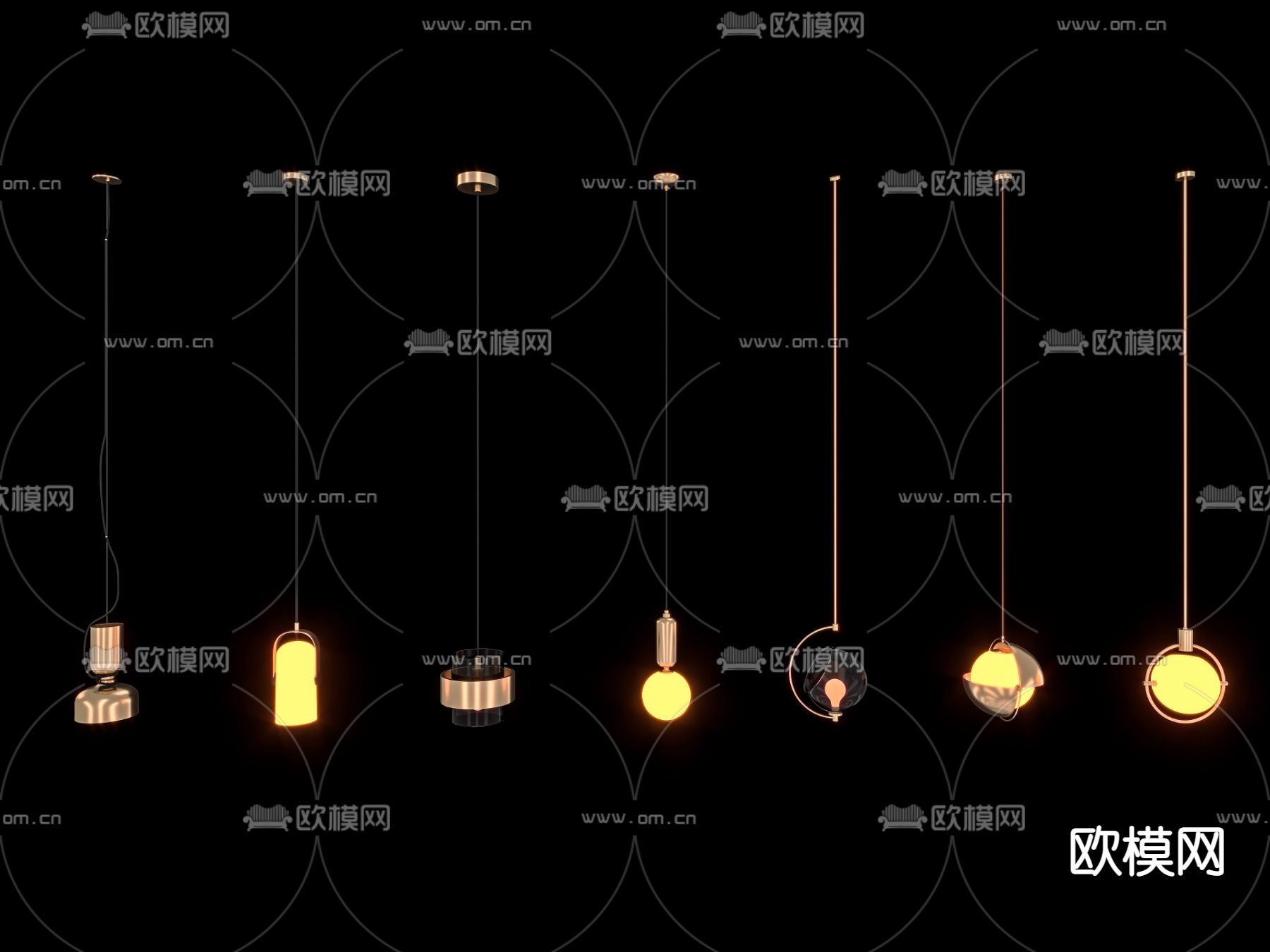 现代金属小吊灯3d模型下载（渲染图2）
