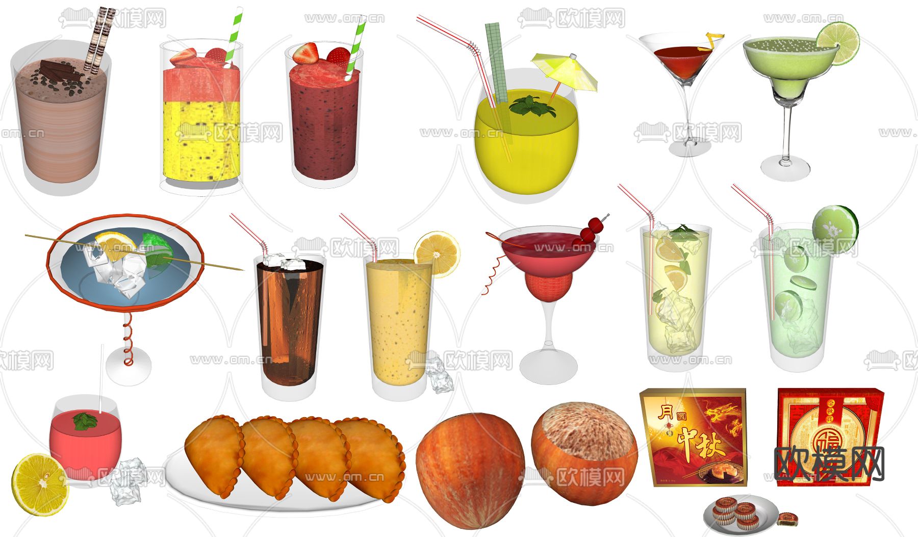 现代食物饮料油角月饼榛子su模型下载