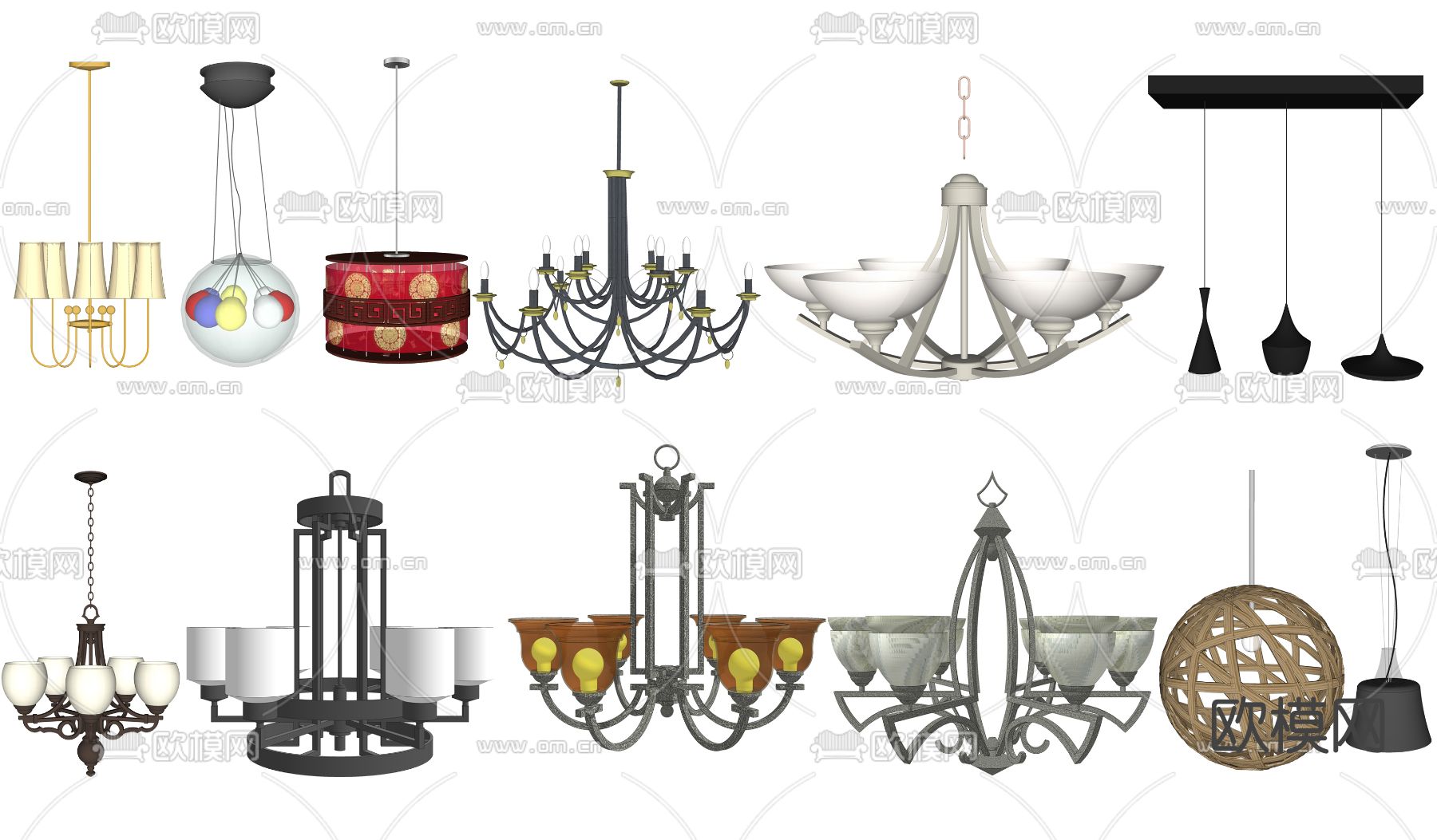 简欧吊灯su模型下载