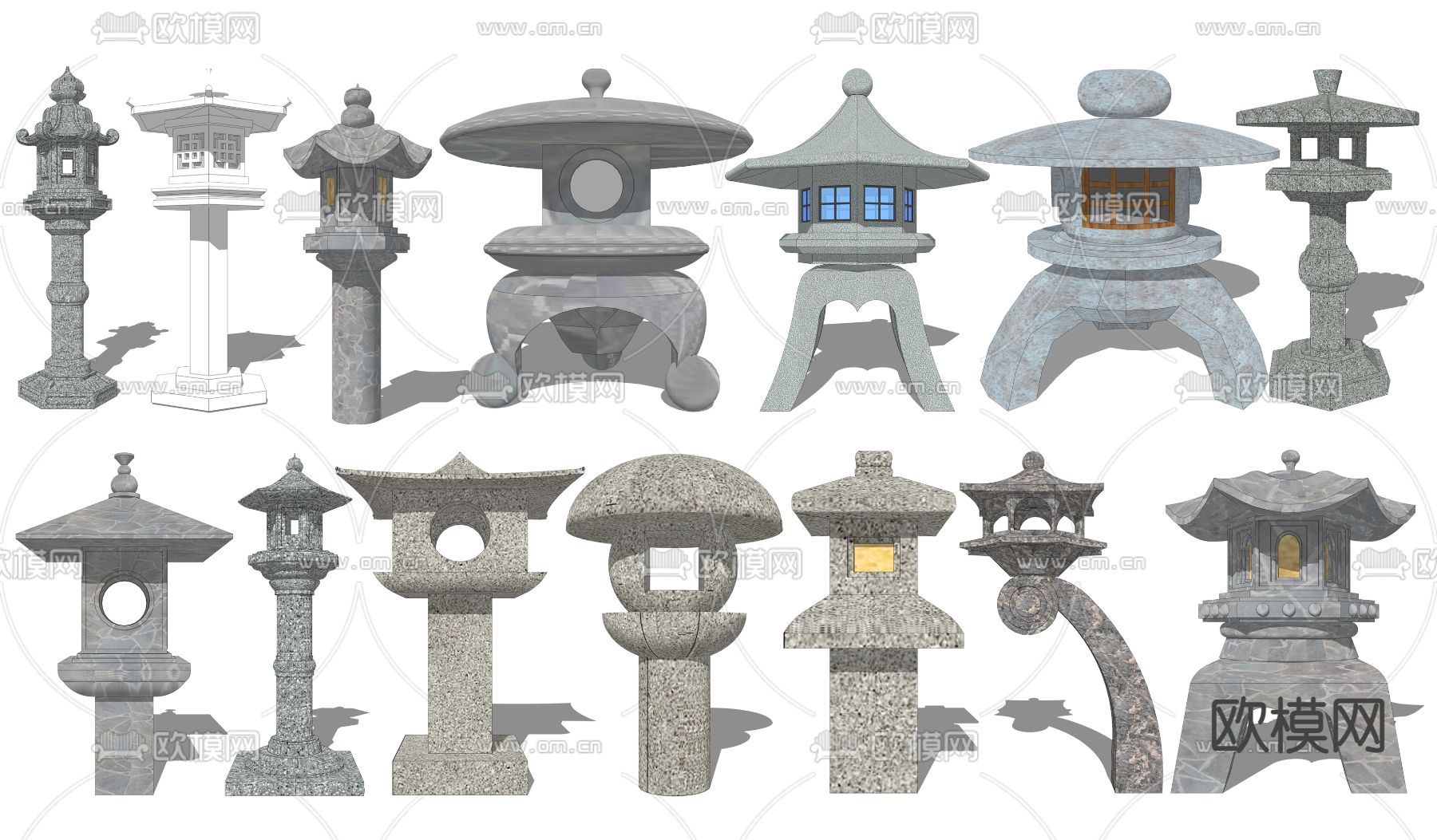 中式庭院灯石灯矮灯景观灯su模型下载