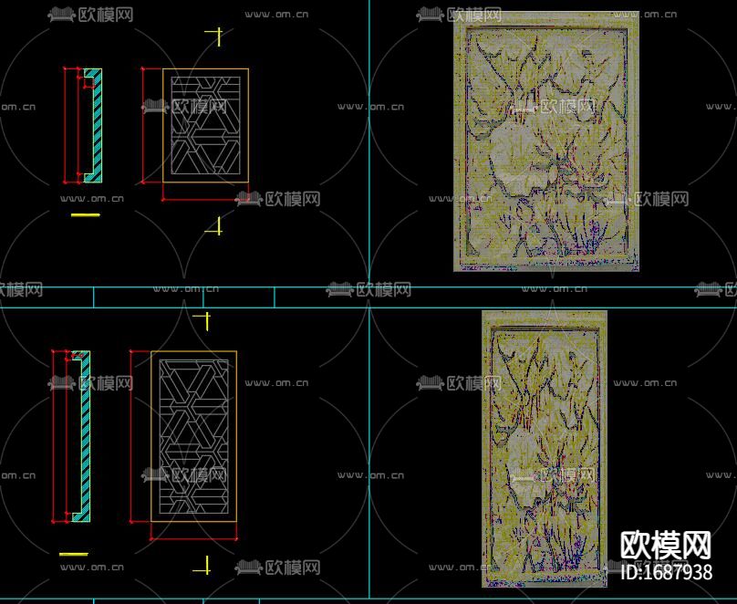 石膏浮雕cad大样图下载（渲染图5）