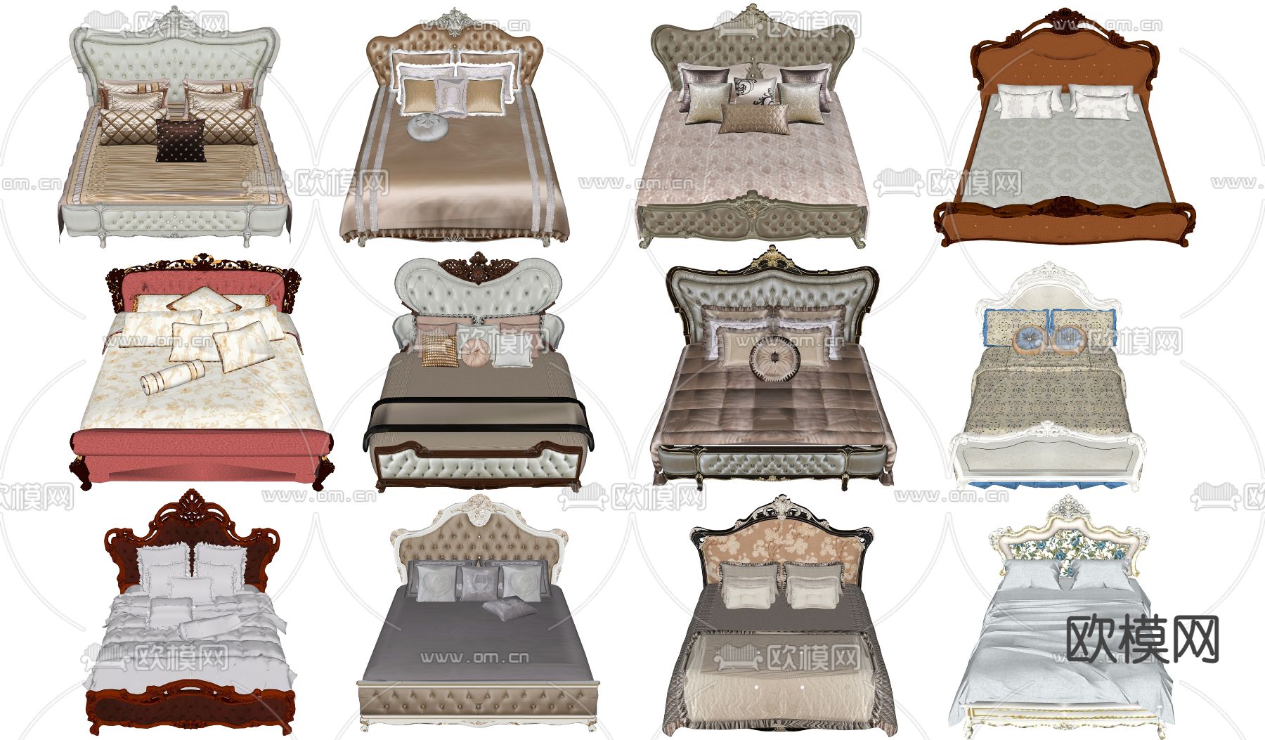 欧式宫廷风双人床su模型下载