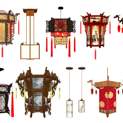  中式六方宫灯su模型 