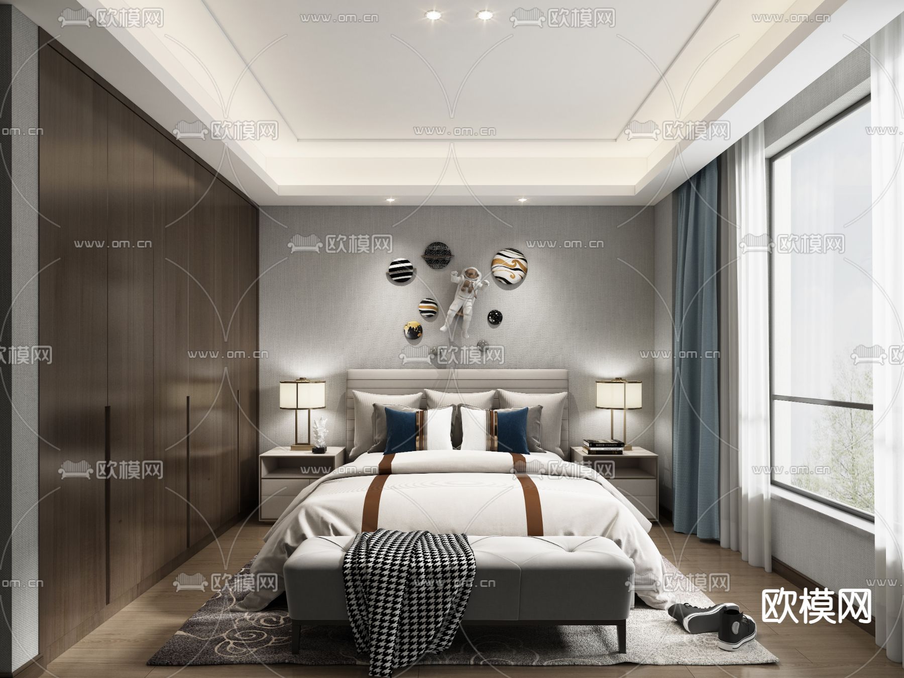 现代卧室男孩房免费3d模型下载