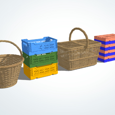  现代竹篮筐su模型 