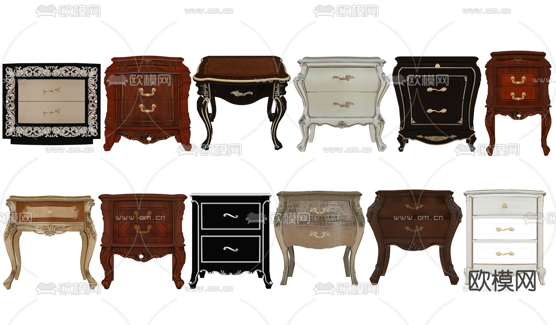 欧式宫廷风床头柜su模型下载