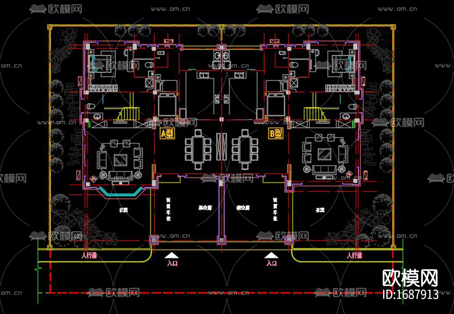 欧式别墅cad建筑图下载（渲染图4）