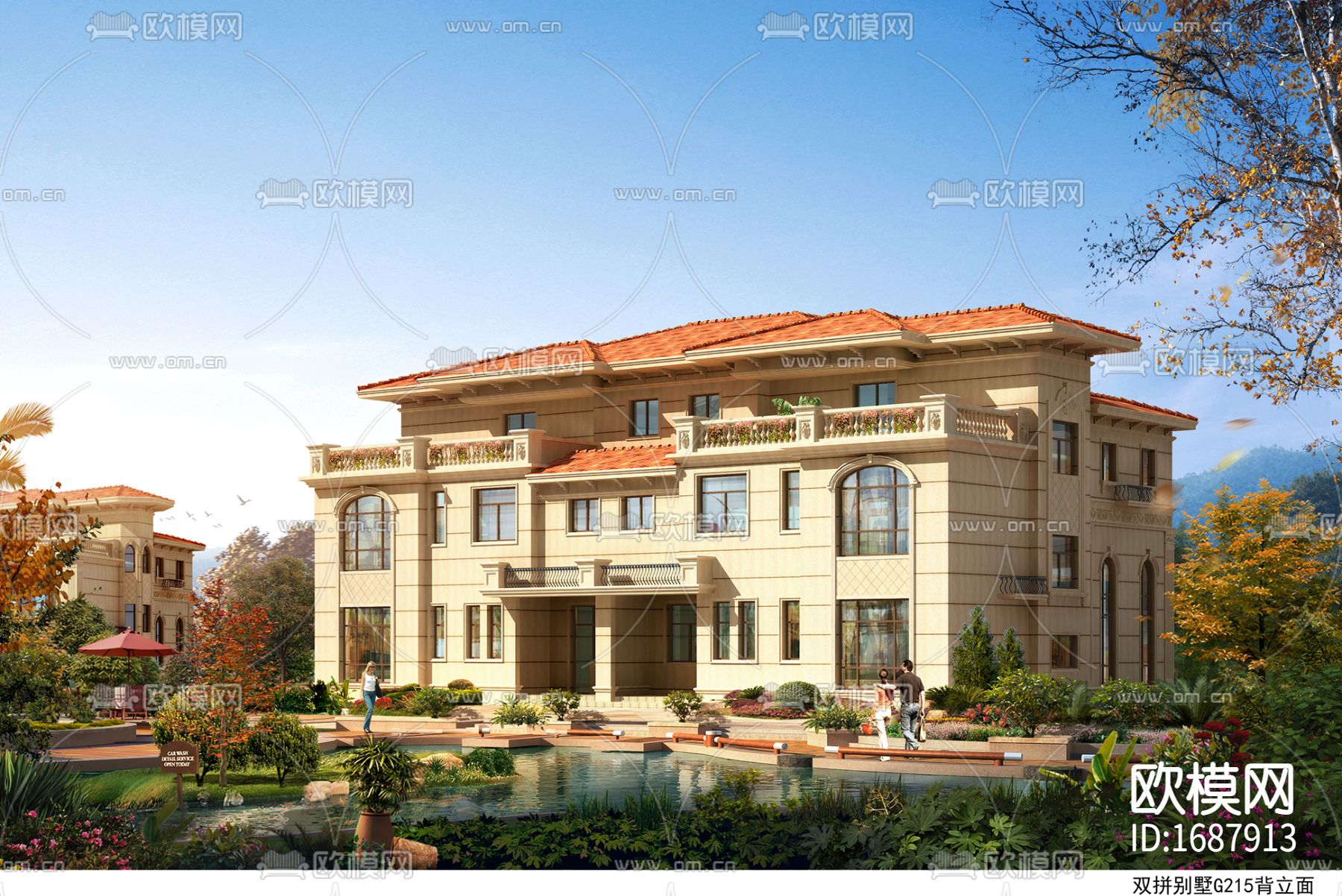 欧式别墅cad建筑图下载（渲染图8）