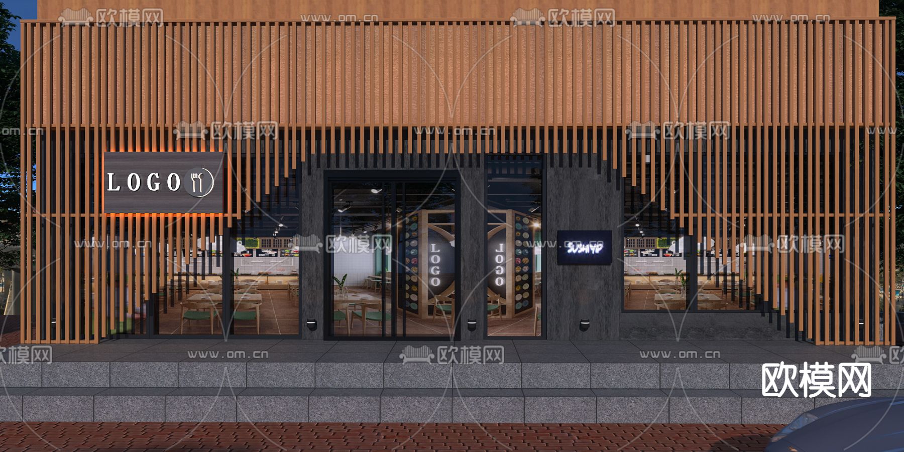 现代餐厅门头免费3d模型下载