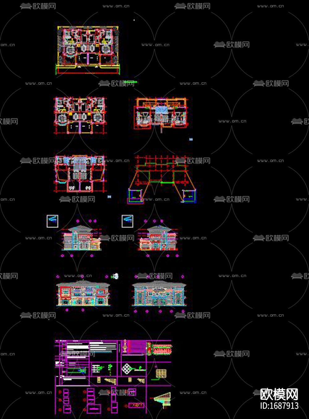 欧式别墅cad建筑图下载（渲染图3）