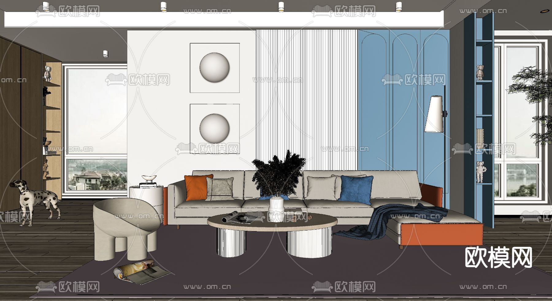 现代转角组合沙发su模型下载