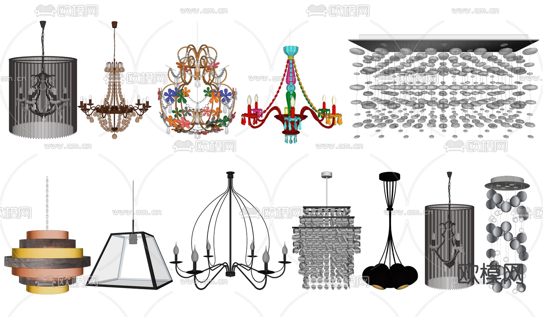 简欧水晶吊灯su模型下载