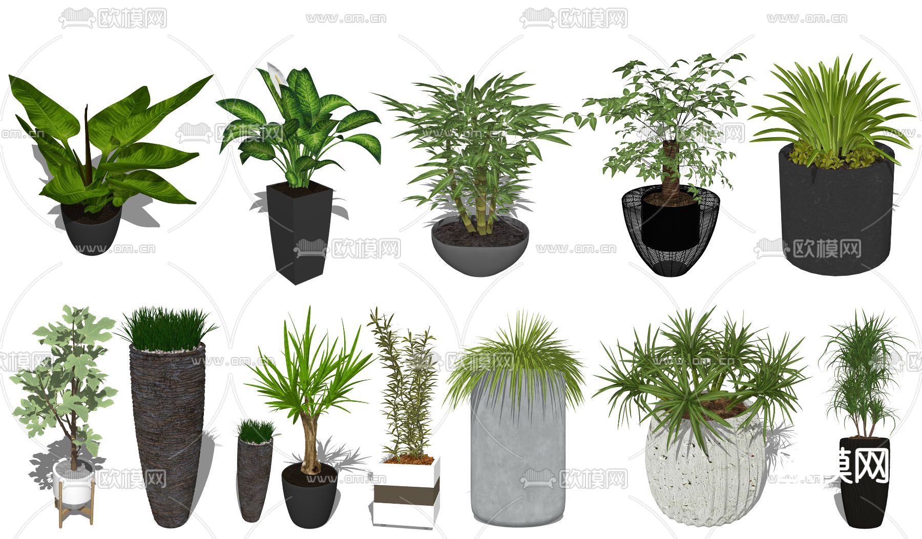 现代绿植盆栽su模型下载