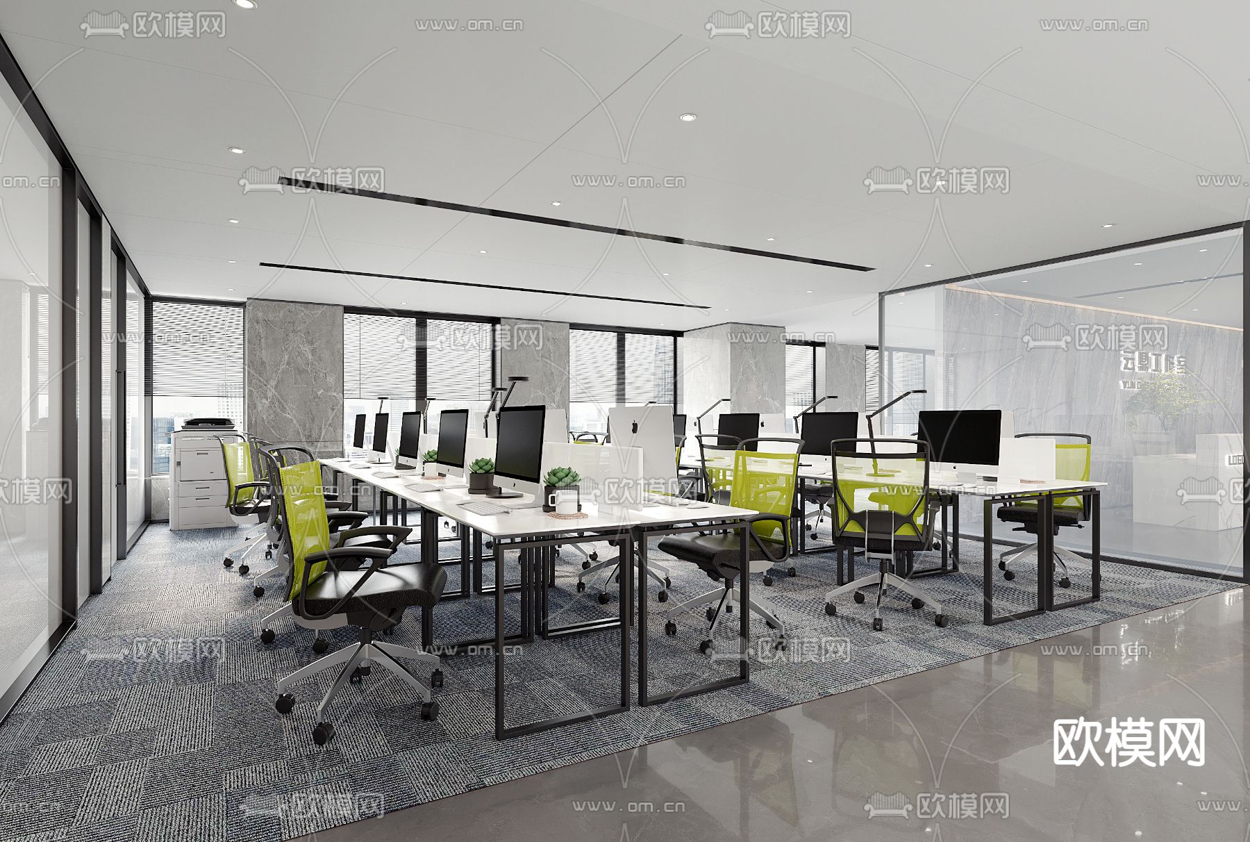 现代敞开式办公区3d模型