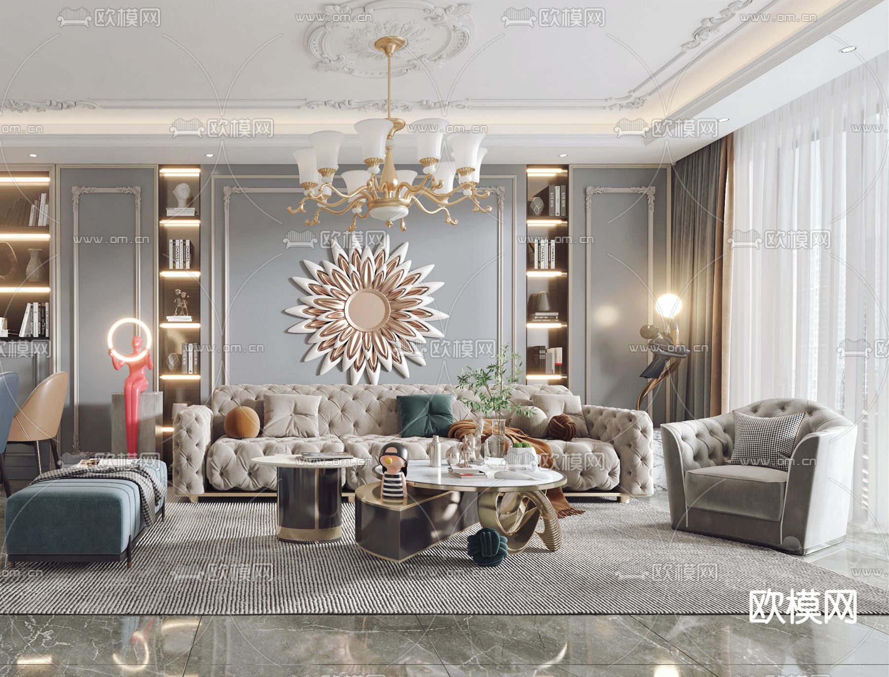 简欧轻奢客餐厅3d模型下载（渲染图4）