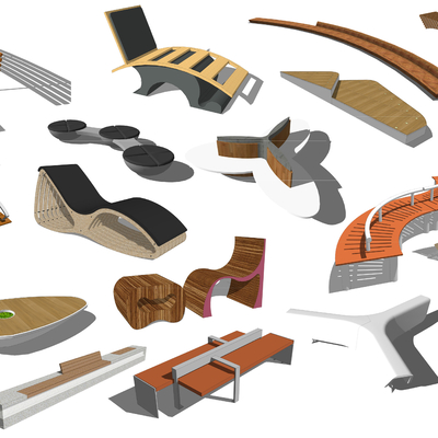  现代创意树池公用椅su模型 