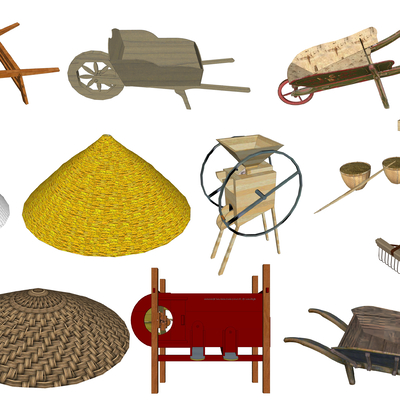  自然风农家小推车su模型 