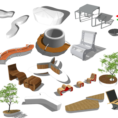  现代户外座椅树池座椅su模型 