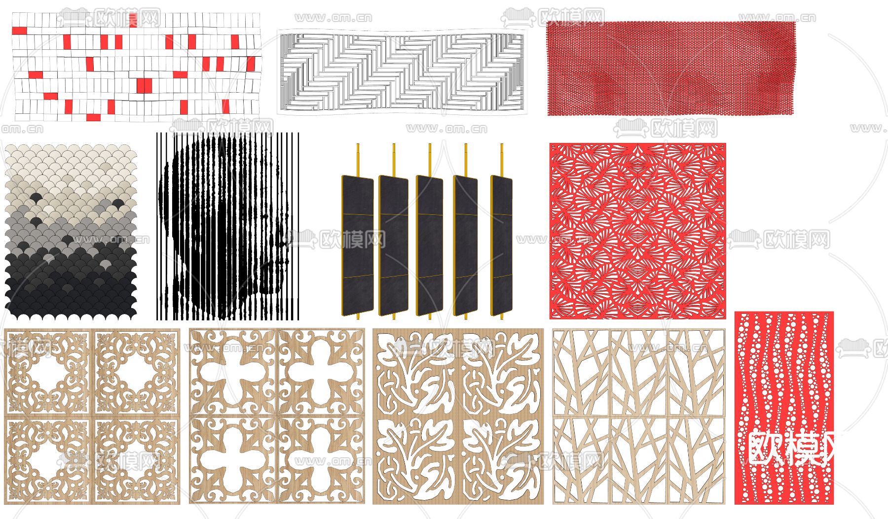 新中式镂空隔断su模型下载