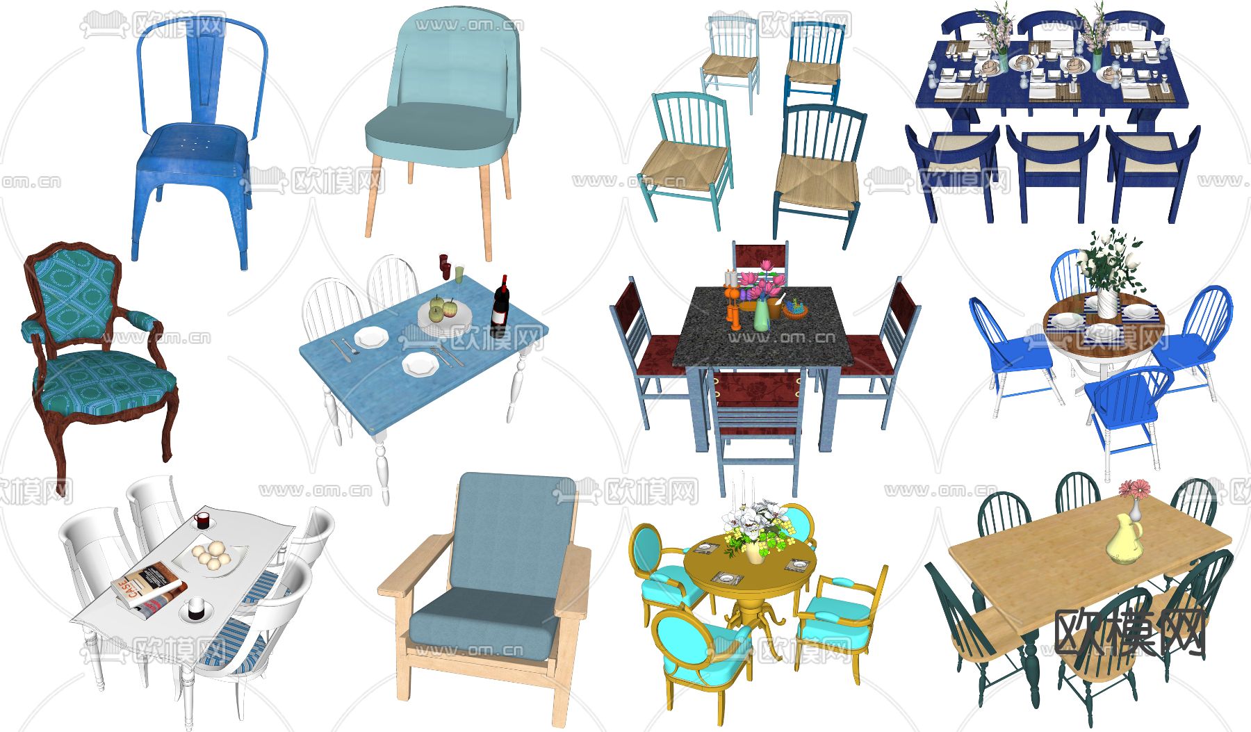 地中海休闲桌椅su模型下载