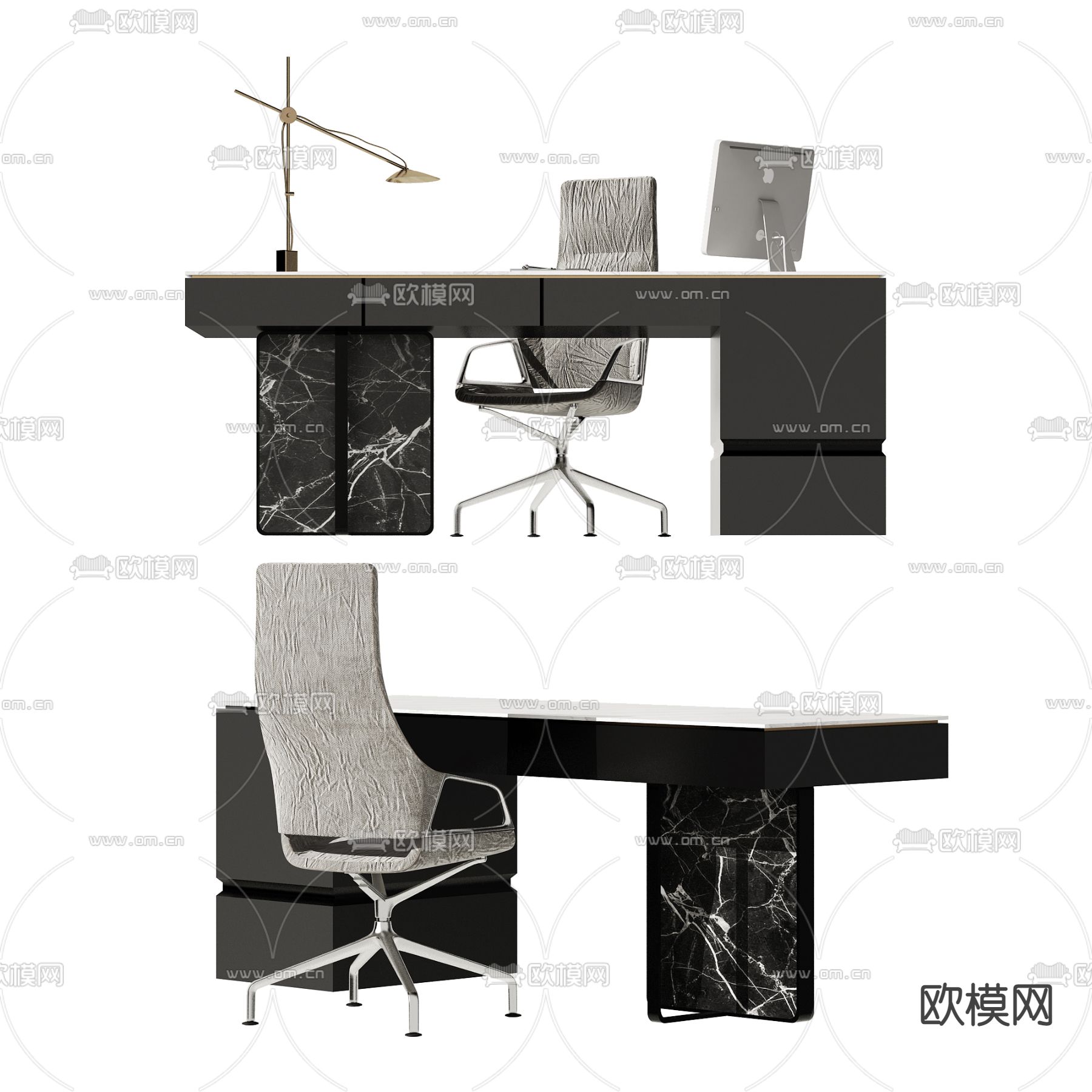 现代大理石书桌椅3d模型下载