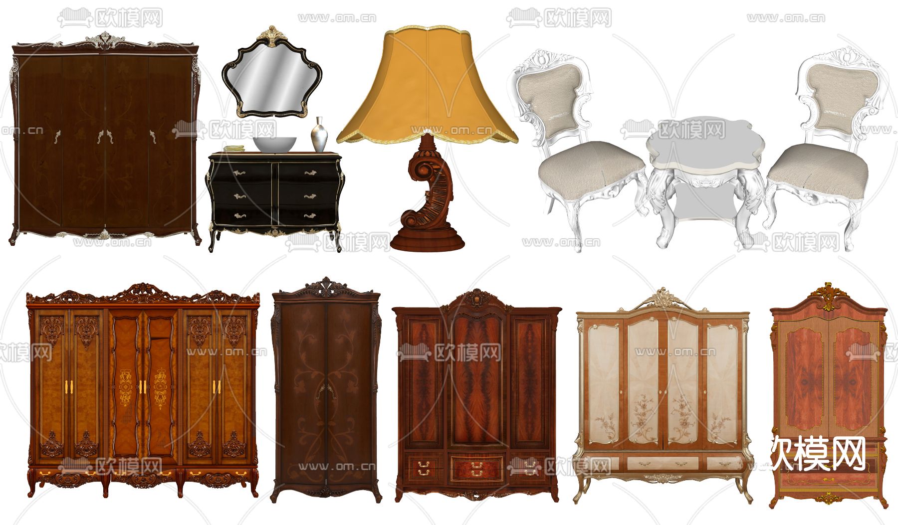 欧式古典衣柜su模型下载